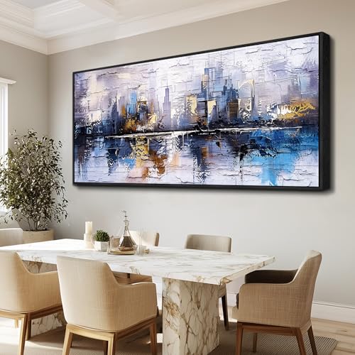 Image of KELIYUAN Abstraction City Landscape Paintings Room Dining Room Canvas Wall Art For Living Room Bedroom Wall Decor Modern Home Decoration Office Pictures Hallway Mural Decoration 32 inchX72 inch Black Frame