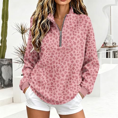 Gumipy Quarter Zip Pullover Women Leopard Print Casual Pullover Sweatshirt - image 2