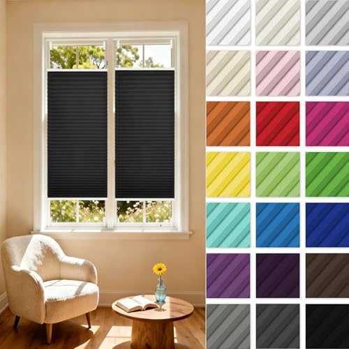 Estor Plisado 45 x 70 cm Protección Visual y Protección Solar Plisadas Opaca Térmico Estor Plegable con Soportes de Sujeción para Cocina Baño Oficina Dormitorio, Negro