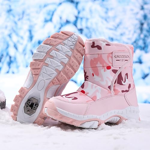 IWIHMIV Girls Winter Boots Kid Thickened Warm Comfortable Mid Calf Boots Boys Outdoor Hiking Winter Shoes3