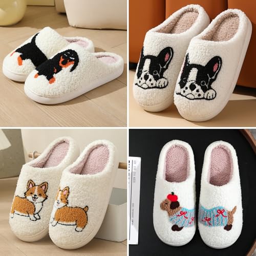 Dog Slippers for Women and Men with Cute Embroidered Dachshund French Bulldog Corgi or Poodle Design Cozy Plush Indoor House Shoes with Memory Foam and Non Slip Sole Unisex Fit3