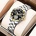 OUPINKE Womens for Watches Automatic Fashion Wrist Watch Mechanical Moon Phase Multifunction Tungsten Steel Strap Crystal Luminou Black