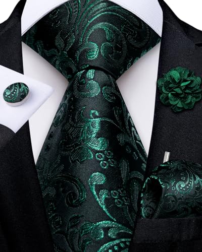 Image of DiBanGu Mens Zipper Tie Silk Pre-Tied Necktie with Gift Box | Jacquard Woven,Paisley Solid Plaid Pattern,6PCS with Pocket Square,Cufflinks and Lapel Pin,for Wedding Party Formal Business
