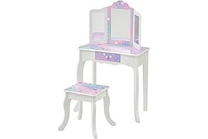 Teamson Kids Princess Gisele Starry Sky Print 2-Piece Kids Wooden Play Vanity Set for Girls
