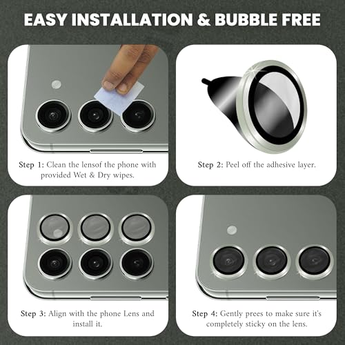 Image of ArmourPro Premium Camera Lens Tempered Glass for Samsung Galaxy S23 FE and Samsung S24 Tough HD Individual Aluminum Alloy Rings 9H Camera Cover, Scratch-Resistant,Camera Lens Protection| Green, 1 Pack