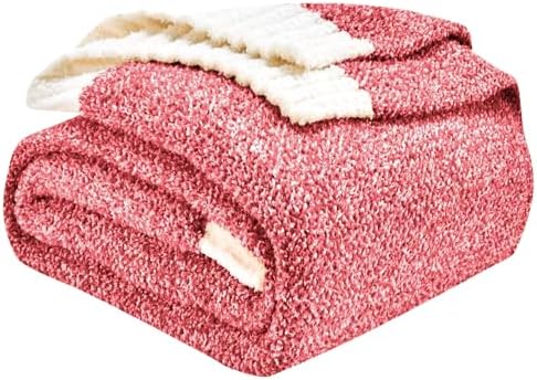 CozeCube Reversible Knitted Throw Blanket, Red White Melange 50"x...