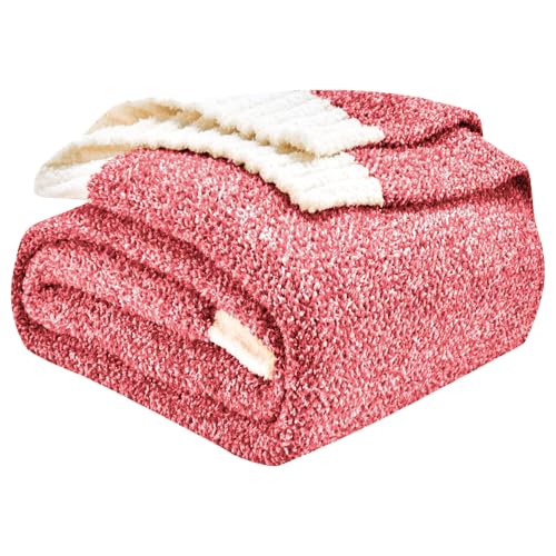 Image of CozeCube Reversible Knitted Throw Blanket, Red White Melange 60 inchx80 inch