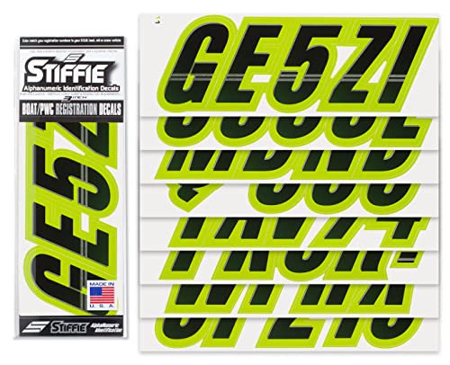 Image of STIFFIE Techtron Black /Atomic Green 3 inch Boat & PWC Registration Decals • Numbers Letters Stickers