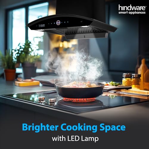 Image of Hindware Smart Appliances | Nadia BLDC 60 IN Kitchen Chimney | 1600 CMH |Curved Glass | Filterless | Auto Clean | Touch Control, Motion Sensor | 12 Yrs Warranty on Motor & 3 Yrs on Product (Black)