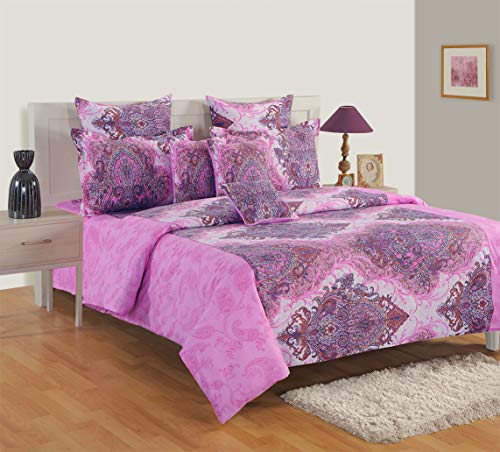 Image of Swayam Pure Cotton Single Bedsheet with 1 Pillow Covers | Size 60 x 90 inch | 160 TC | Ethnic Motifs Design | Soft Breathable Bed Sheet | Comfortable & Durable for Bedroom - Pink