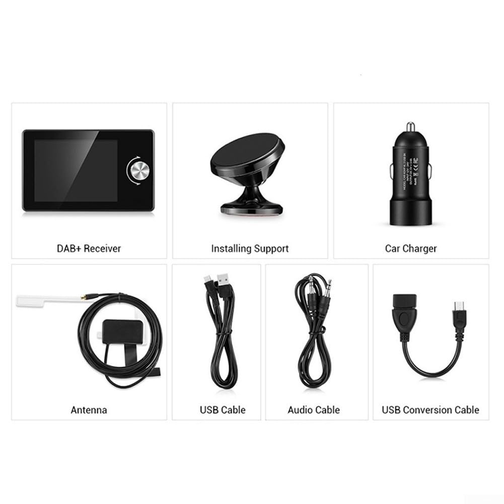 Ricevitore DAB per auto da 2,8 pollici, ricevitore radio DAB digitale, adattatore radio per autoradio, con trasmettitore FM o connessione AUX-OUT