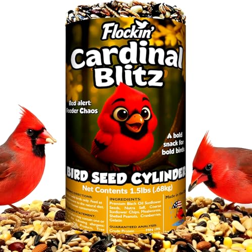 Cardinal Bird Seed Cylinders with Hole Premium Cardinal Bird Seed Mix Curated for Cardinals & Also Loved by Blue Jays & Woodpeckers Long Lasting All Natural No Fillers USA Made (4 x 7.75)