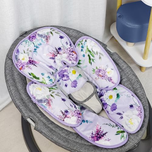 Image of 2 in 1 Infant Car Seat Insert, Car Seat Head Support Baby Girls Boys, Soft Newborn Carseat Insert Cushion, Perfect for Carseats, Strollers, Swings (Purple Flower)