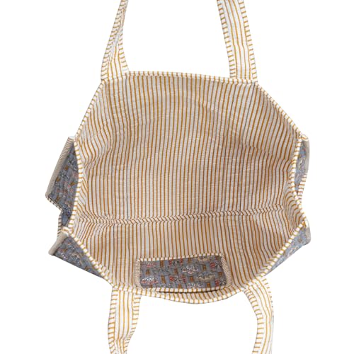 Image of Cotton Tiger Block Print Tote Bag, Indian Handmade Shopping Shoulder Bag, Unisex Market Daily Use