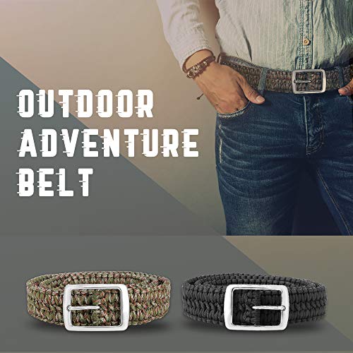 STEEL HAWK Hand-woven Outdoor Survival EDC 550 Paracord Belt W/Solid Stainless-Steel Buckle – Black/Green2
