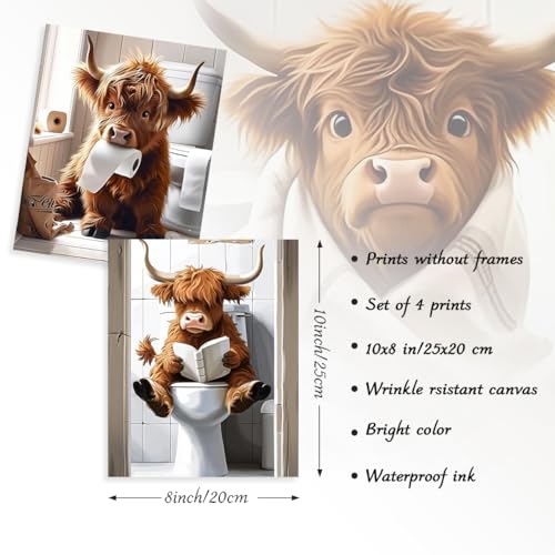 Dazzlewall 4Pcs Funny Highland Cow Wall Art Pictures, Rustic Cow Canvas Prints for Bathroom Toilet Decor 8x10 in Unframed - Cosy Home Interiors Dazzlewall 4Pcs Funny Highland Cow Wall Art Pictures, Rustic Cow Canvas Prints for Bathroom Toilet Decor 8x10 in Unframed - Image 5
