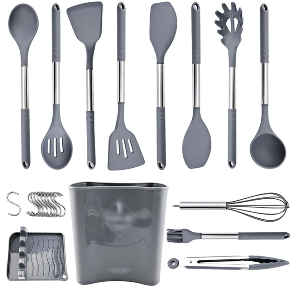 Kochutensilien-Set, lebensmittelechtes Silikon, Zange, Anti-Verbrühungs-Griff, Spatel, Löffel, Pinsel, Schneebesen, Küchenzubehör