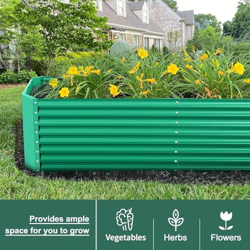 Image of Land Guard 6x3x2 ft Galvanized Metal Raised Garden Bed, 2FT Deep Root Elevated Planter Box Steel Large Vegetable Flower Bed Kit(Green)