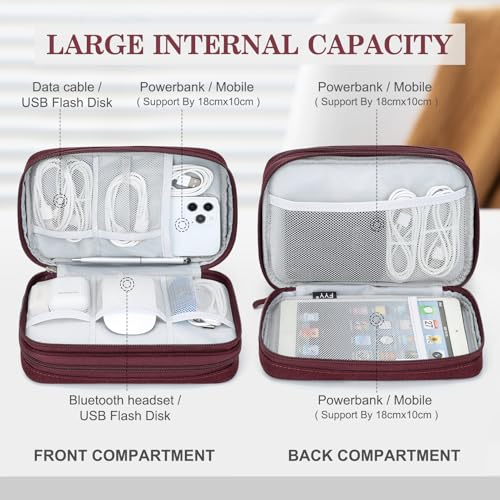 Image of FYY Electronic Organizer, Large Travel Cable Organizer Bag Pouch Electronic Accessories Carry Case Portable Waterproof Double Layers All-in-One Storage Bag for Cable, Cord, Charger, Phone, Wine Red