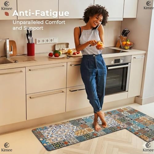 Image of VANZAVANZU KIMEE Premium Moroccan Kitchen Mat & Runner - 40x120 and 40x60cm Large Non-Slip Anti-Fatigue Rug & Washable Floor Mat for Kitchen Sink, Entrance & Hallway, Multi-Color Design