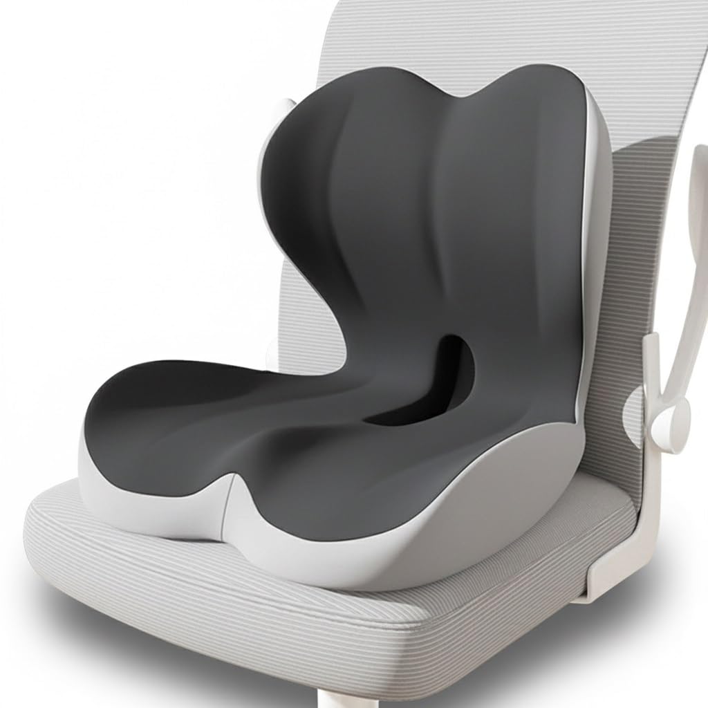 Cuscino per Sedile Ortopedico con Supporto Lombare,Cuscino Ergonomico Comfort in Memory Foam per Ufficio E Auto,Supporto per Schiena e Glutei (grigio)