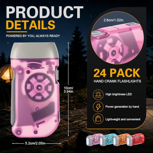 Image of Mudder 24 Pack Hand Crank Flashlight | Light, No Battery Emergency Flashlight, self Powered, Portable Light Dynamo Torch, for Survival Kit Outdoor Hiking Emergency