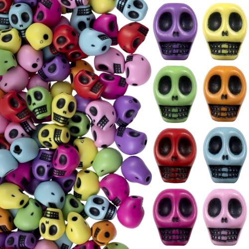 Incinkod 100 Pcs Skull Beads for Jewelry Making 0.30.38 Multicolor