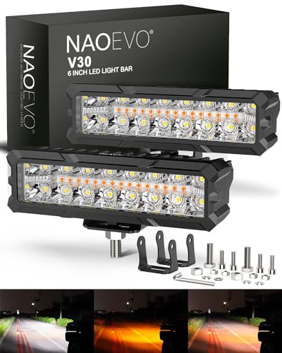 NAOEVO 6in LED Light Bar, 50W 4000LM LED Off Road/Fog/Driving Lights, Spot & Flood Combo for Trucks, Cars, Boat, ATV, UTV, 2 Pcs (White/Amber/White&Amber)