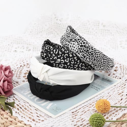 Image of DRESHOW Headbands for Women and Girls Flower Printed Knotted Plastic Head Band Fashion Boho Wide Hairbands Non Slip Hair Accessories 4 Pcs
