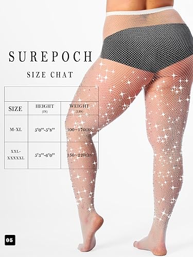 Image of SUREPOCH Powerhouse Sturdy Radiant Rhinestone Fishnet Stockings, Plus Size Tights Club Outfits for Women