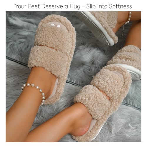 Cute Fluffy Warm Fuzzy Soft Plush Open Toe Slippers Comfy Autumn Winter Indoor Outdoor Slippers2