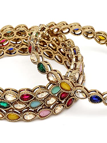 Image of Karatcart Gold Plated Set of 4 Drop Shape Multicolor Stone Studded Bangles for Women