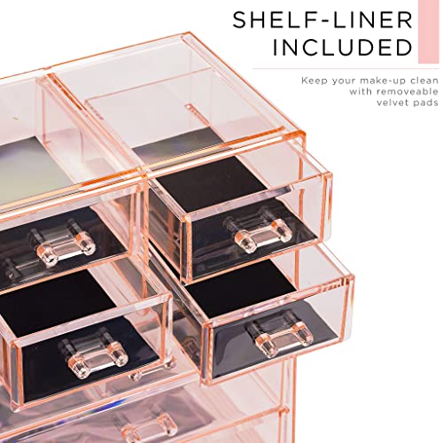 Image of Sorbus Acrylic Makeup Organizer Set, 7-Drawer Vanity & Countertop Cosmetic Storage with Small & Wide Compartments, Pink Makeup Storage for Brushes, Jewelry - Holiday Gift for Women & Teens