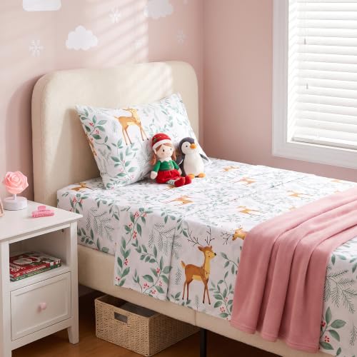 Gogreen Sheet Set 3PC Deep Pocket Twin Size Bedding Set, Breathable & Ultar Soft, Hotel Style Decor, Gifts for Kids, Women, Men - Deer Leaf