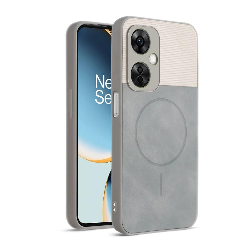 Image of Bintage CASE Dual-Leather Mac Safe Design Phone Case| Soft Touch Finish | Full Camera Protectection Back Cover Compatible for OnePlus Nord CE3 Lite 5G - White & Matelic Grey
