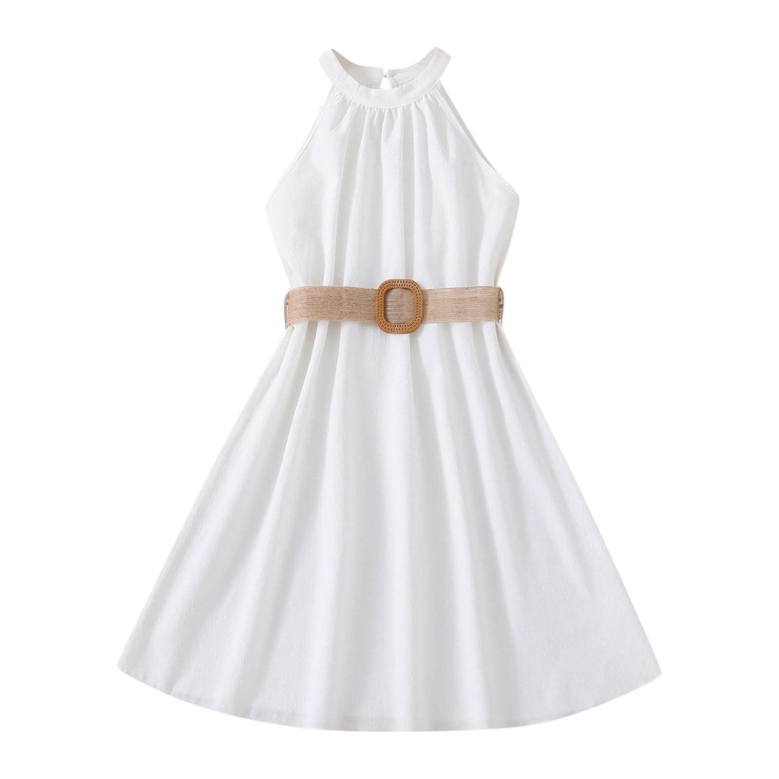 Générique Niños Vestido Color sólido Colgando Cuello Tamaño Colección Vestido Princesa Vestido Moda Ropa Exterior Vestido Princesa Niño