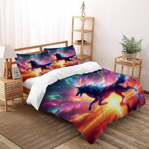 Housse de couette loup 3 pièces microfibre douce avec fermeture éclair