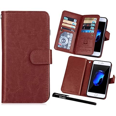 iPhone 7 Plus / 8 Plus (5.5'') Case, Urvoix Wallet Leather Flip Card Holder Case, 2 in 1 Detachable Magnetic Back Cover iPhone 7Plus / 8Plus (NOT for iPhone7) Brown Cover