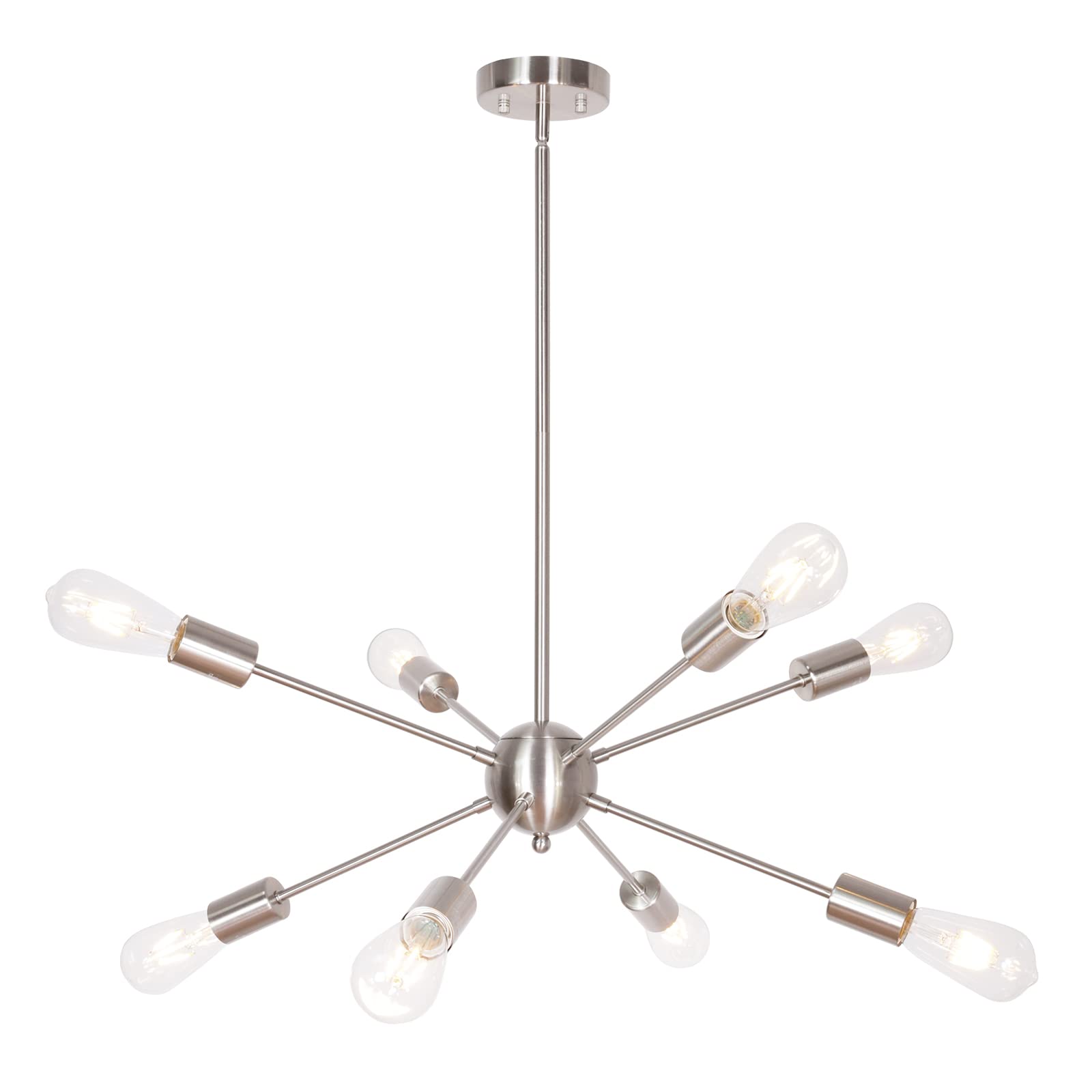 BONLICHT Contemporary Sputnik Chandelier 8 Light Brushed Nickel Pendant Lighting Mid Century Satellite Starburst Chandelier Modern Light Fixture Flush Mount Ceiling for Living Room Dining Room Foyer