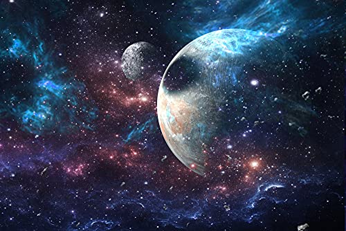 Papier Peint Photo INTISSÉ-PLANÈTES-(PF2568)-250x186 cm-Espace Univers Voie Lactée Galaxie Terre Lune Cosmos Astronomie Murale XXL Poster Géant Affiche Décoration