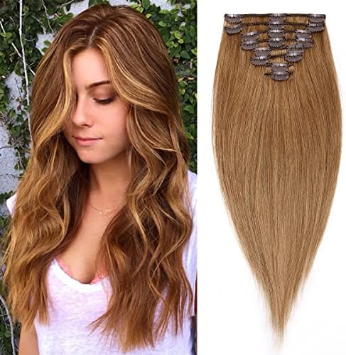 S-noilite Clip in Hair Extensions Real Human Hair 16 Inch Light Auburn Hair Extensions Remy Human Hair Clip In For Women Natural Straight Clip on ...