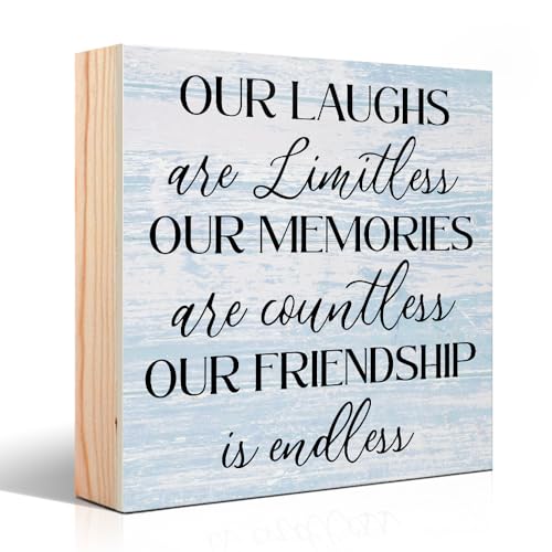 Vgrti Our Friendship is Endless Wooden Box Sign, Friendship Quote Desk Decor, Best Friend Birthday...