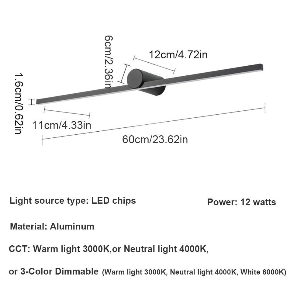 Lampada Specchio Moderna Minimalista, Applique Bagno Lineare LED Luce per Specchio in Alluminio da Parete(White(3000K),60cm/23.62in)