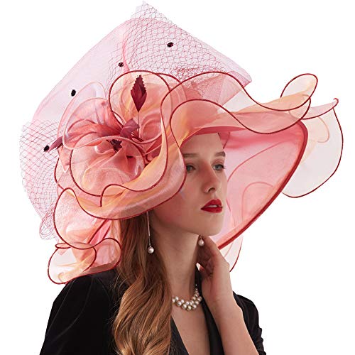 Sombrero de organza para mujer con ala ancha para boda miniatura 3