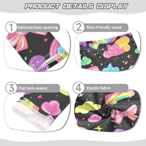 Rainbow Bows Cute Girls Leggings Ultra Soft Compression Yoga Gym Pants for Kids 4-10T3