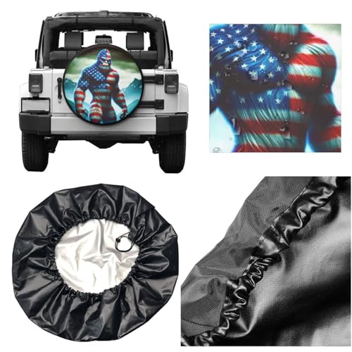 Image of 3D America Flag Bigfoot Spare Tire Cover, Wheel Covers Tire Protector Weatherproof Dust-Proof Universal Fit for Rv Spare Tire Cover Trailer SUV Camper Vehicle 14 in