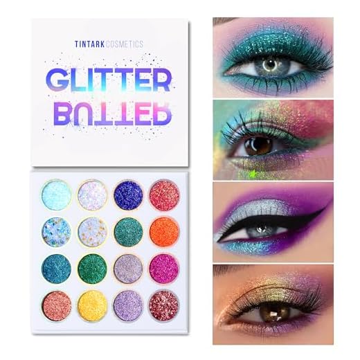 TINTARK Palette di ombretti al burro glitterato, 16 palette di ombretti colorati Illuminanti scintillanti Ombretti metallici Trucco da viaggio, palette di ombretti arcobaleno - Impermeabili