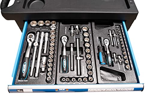 Bison Kraft Werkzeuge Werkzeugwagen Werkstattwagen blau abschließbar - gefüllt mit Werkzeug 154 teilig, 6 Schubladen – Bild 6