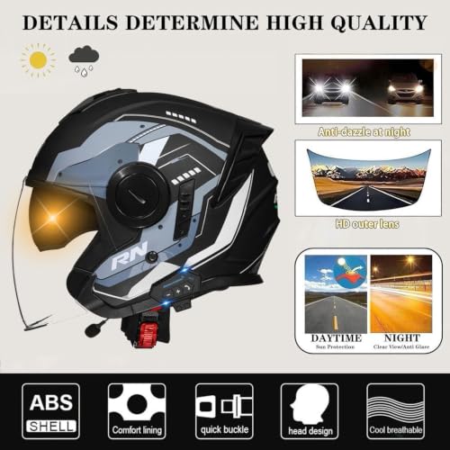 Casco half-helmet ciclomotor Bluetooth con doble visera solar integrada 4