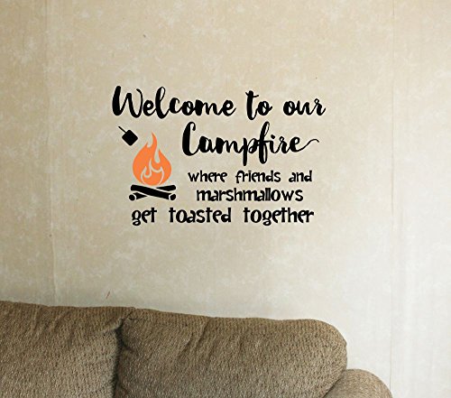 Welcome to Our Campfire Camper RV Decals -Vinyl Camper Decals - Indoor Decals for RV Trailers - RV Camper Decals Sayings for Wall Décor - Die-Cut Vinyl Graphics for RV -23"W x 14"H Black/Orange by Wall Decor Plus More - Used condition - Image 2